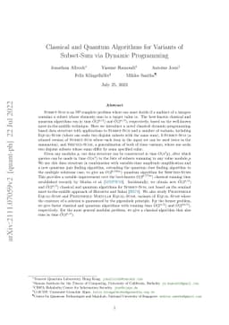 Classical and Quantum Algorithms for Variants of Subset-Sum via Dynamic
  Programming