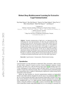 Robust Deep Reinforcement Learning for Extractive Legal Summarization