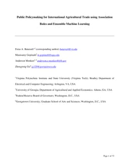 Public Policymaking for International Agricultural Trade using
  Association Rules and Ensemble Machine Learning