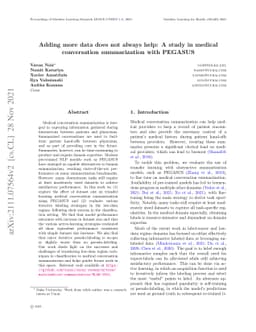 Adding more data does not always help: A study in medical conversation
  summarization with PEGASUS