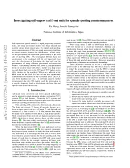Investigating self-supervised front ends for speech spoofing
  countermeasures