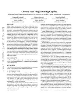 Choose Your Programming Copilot: A Comparison of the Program Synthesis
  Performance of GitHub Copilot and Genetic Programming