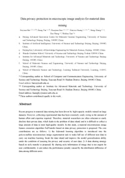 Data privacy protection in microscopic image analysis for material data
  mining