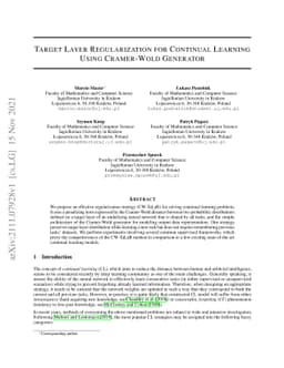 Target Layer Regularization for Continual Learning Using Cramer-Wold
  Generator