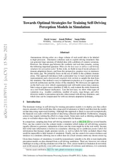 Towards Optimal Strategies for Training Self-Driving Perception Models
  in Simulation
