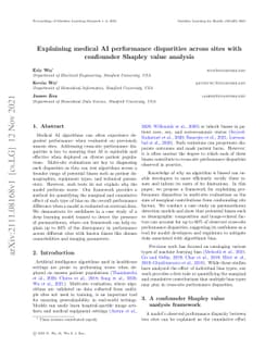 Explaining medical AI performance disparities across sites with
  confounder Shapley value analysis