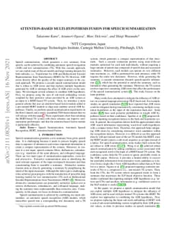 Attention-based Multi-hypothesis Fusion for Speech Summarization
