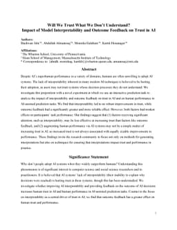 Will We Trust What We Don't Understand? Impact of Model Interpretability
  and Outcome Feedback on Trust in AI