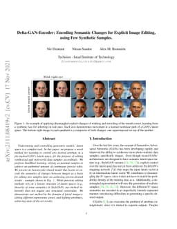 Delta-GAN-Encoder: Encoding Semantic Changes for Explicit Image Editing,
  using Few Synthetic Samples