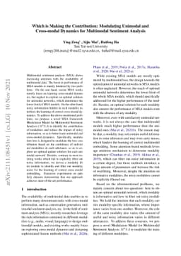 Which is Making the Contribution: Modulating Unimodal and Cross-modal
  Dynamics for Multimodal Sentiment Analysis
