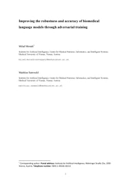 Improving the robustness and accuracy of biomedical language models
  through adversarial training