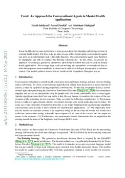 Coral: An Approach for Conversational Agents in Mental Health
  Applications