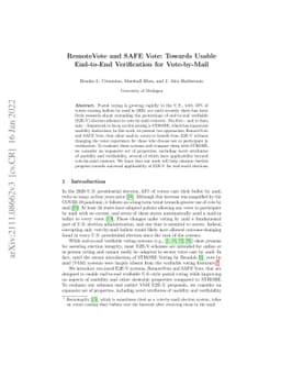 RemoteVote and SAFE Vote: Towards Usable End-to-End Verification for
  Vote-by-Mail