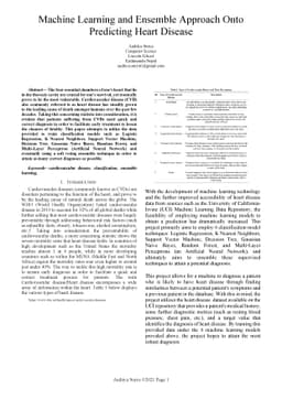 Machine Learning and Ensemble Approach Onto Predicting Heart Disease