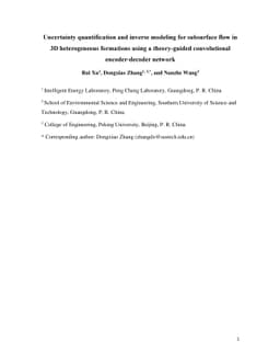 Uncertainty quantification and inverse modeling for subsurface flow in
  3D heterogeneous formations using a theory-guided convolutional
  encoder-decoder network