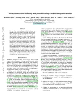 Two-step adversarial debiasing with partial learning -- medical image
  case-studies