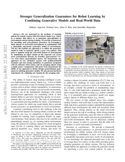 Stronger Generalization Guarantees for Robot Learning by Combining
  Generative Models and Real-World Data