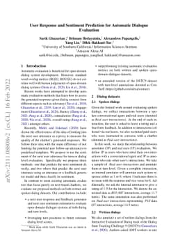 User Response and Sentiment Prediction for Automatic Dialogue Evaluation