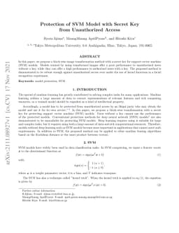 Protection of SVM Model with Secret Key from Unauthorized Access
