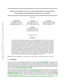 Route Optimization via Environment-Aware Deep Network and Reinforcement
  Learning