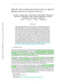 XLS-R: Self-supervised Cross-lingual Speech Representation Learning at
  Scale