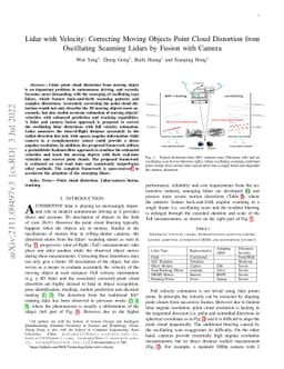 Lidar with Velocity: Correcting Moving Objects Point Cloud Distortion
  from Oscillating Scanning Lidars by Fusion with Camera