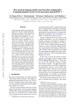 How much do language models copy from their training data? Evaluating
  linguistic novelty in text generation using RAVEN