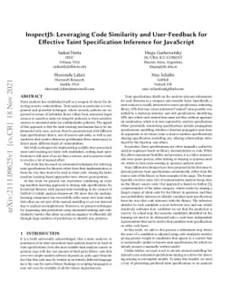 InspectJS: Leveraging Code Similarity and User-Feedback for Effective
  Taint Specification Inference for JavaScript