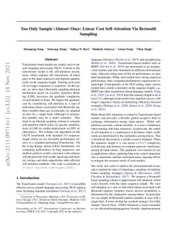 You Only Sample (Almost) Once: Linear Cost Self-Attention Via Bernoulli
  Sampling