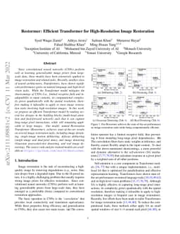 Restormer: Efficient Transformer for High-Resolution Image Restoration