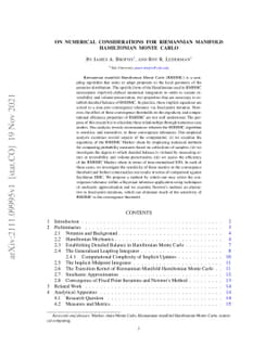 On Numerical Considerations for Riemannian Manifold Hamiltonian Monte
  Carlo
