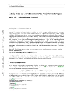 Modeling Design and Control Problems Involving Neural Network Surrogates