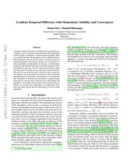 Gradient Temporal Difference with Momentum: Stability and Convergence