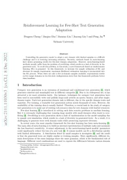 Reinforcement Learning for Few-Shot Text Generation Adaptation