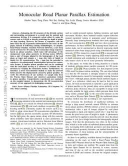 Monocular Road Planar Parallax Estimation