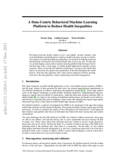 A Data-Centric Behavioral Machine Learning Platform to Reduce Health
  Inequalities