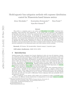 Model-agnostic bias mitigation methods with regressor distribution
  control for Wasserstein-based fairness metrics