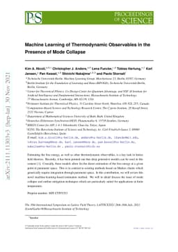 Machine Learning of Thermodynamic Observables in the Presence of Mode
  Collapse