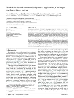 Blockchain-based Recommender Systems: Applications, Challenges and
  Future Opportunities