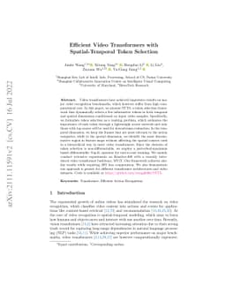 Efficient Video Transformers with Spatial-Temporal Token Selection