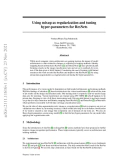 Using mixup as regularization and tuning hyper-parameters for ResNets