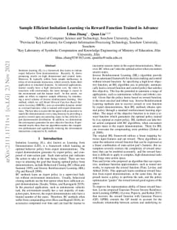 Sample Efficient Imitation Learning via Reward Function Trained in
  Advance