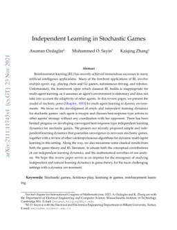 Independent Learning in Stochastic Games