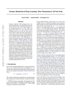 Variance Reduction in Deep Learning: More Momentum is All You Need