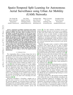 Spatio-Temporal Split Learning for Autonomous Aerial Surveillance using
  Urban Air Mobility (UAM) Networks