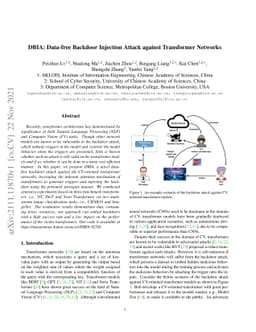 DBIA: Data-free Backdoor Injection Attack against Transformer Networks