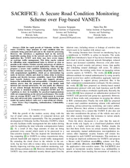 SACRIFICE: A Secure Road Condition Monitoring Scheme over Fog-based
  VANETs