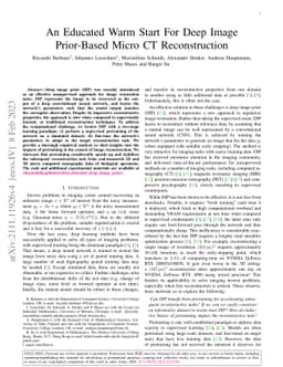 An Educated Warm Start For Deep Image Prior-Based Micro CT
  Reconstruction