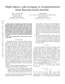 Depth induces scale-averaging in overparameterized linear Bayesian
  neural networks