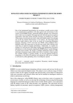 Romanian Speech Recognition Experiments from the ROBIN Project